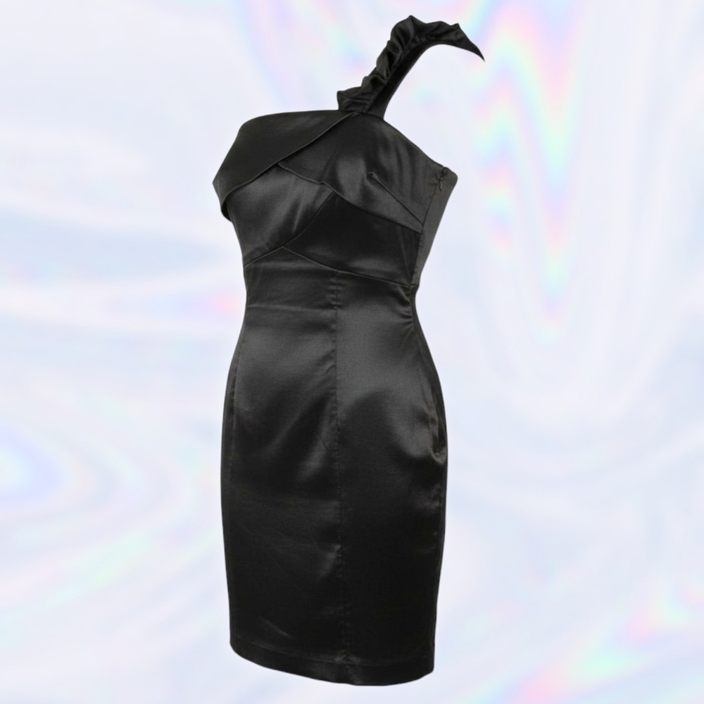 alyn paige - one shoulder ruffled little black cocktail dress